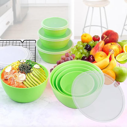 Set of 4 Plastic Prep Bowls with Lids，Microwave and Dishwasher Safe,Ideal for Baking, Prepping, Cooking and Serving Food (Green)