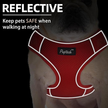 PUPTECK Small Dog Harness and Leash Set, No Pull Adjustable Puppy Cat Harness, Reflective Soft Mesh Pet Vest Small Sized, Red, XS