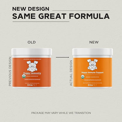 DNA PET Happy Immunity USDA Certified Organic Mushroom Complex for Dogs, Organic Cordyceps Shiitake Reishi, Vegan Mushroom Blend Powder Canine Supplement, Advanced Mushroom Mix, Non-GMO, 3.5 oz