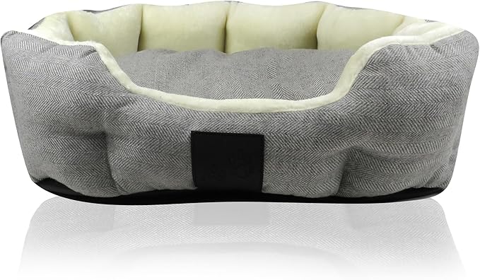 Pet Passion Mello-The Ultra Luxe Bolster Dog Bed with Removable Washable Pillow for All Pet Breeds, Ivory Tweed, Small