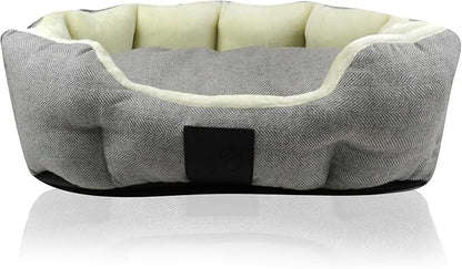 Pet Passion Mello-The Ultra Luxe Bolster Dog Bed with Removable Washable Pillow for All Pet Breeds, Ivory Tweed, Small