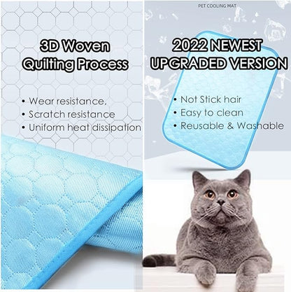 SOMOYA Dog Self Cooling Mat Pet Washable Cooling Pads Blanket Sleeping Kennel Mat,Ice Silk Sleep Mat Pad Non-Toxic Breathable Sleep Bed Beach for Large Dogs Cats (Blue, 39.4x59 in)
