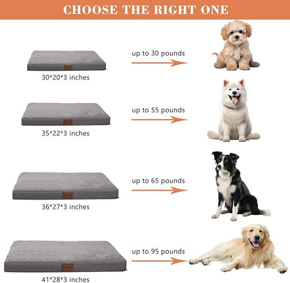 Waterproof Dog Beds for Large and Extra Large Dogs - Orthopedic Washable Crate Pad 44 inch, XL-Plus Egg Crate Foam Pet Bed Mat with Removable Cover, Anti-Slip Kennel Pad, 44''×32'', Grey