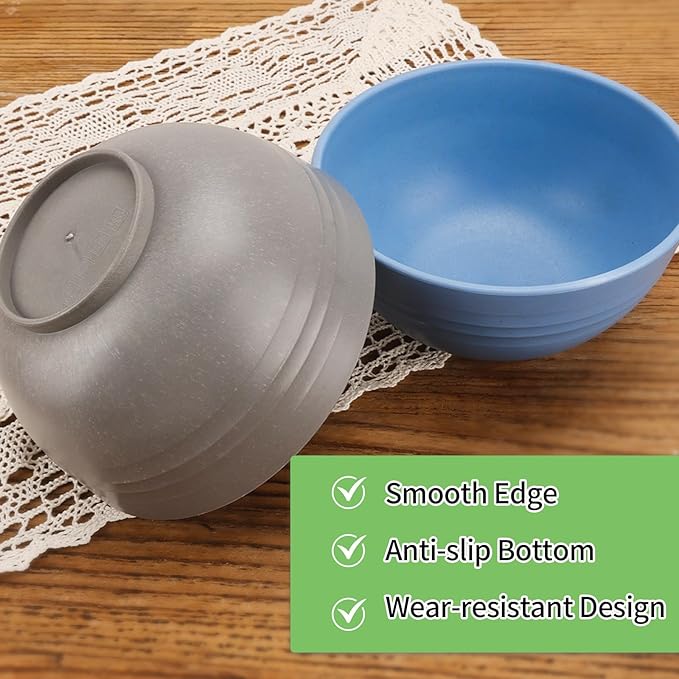 Wheat Straw Cereal Bowls, Reusable Bowls for Kitchen, Plastic Bowl Set of 4, Microwave and Dishwasher Safe Bowls for Salad, Soup, Oatmeal, Ramen, Camping, Kids, College Dorm, 26 OZ, Coastal Color