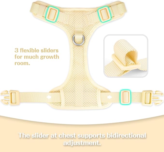 No Pull Dog Harness for Small Medium Large Dogs - Adjustable 2 Layer Mesh Dog Vest with Dual Clip, Escape Proof, Quick Release, Lightweight Breathable Mesh for Walking Hiking (Light Yellow,L)