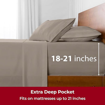 Mellanni Extra Deep Split King Sheets - 5 PC Iconic Collection Bedding - Hotel Luxury, Ultra Soft, Cooling Bed Sheets - Wrinkle, Fade, Stain Resistant (Split King, Tan)