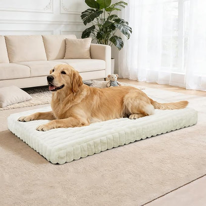 Dog Beds Flat Dog Crate Bed Waterproof for Meduim Large Dogs with Plush Removable Washable Cover Anti Slip Bottom for Indoor,Cream,41.7"x26.8"