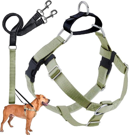 2 Hounds Design Freedom No Pull Dog Harness, Adjustable Harness and Leash Set, Easy Walking & Comfortable Control, Fits Small, Medium & Large Dogs, Solid Colors, Made in USA, 1" XL, Tan