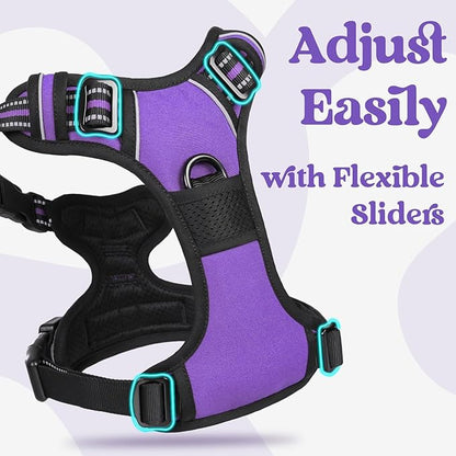 rabbitgoo Dog Harness for Large, No Pull Pet Harness with 3 Buckles, Adjustable Soft Padded Vest with Control Handle, Walking Reflective Pet Vest for Large Dogs, Purple, L