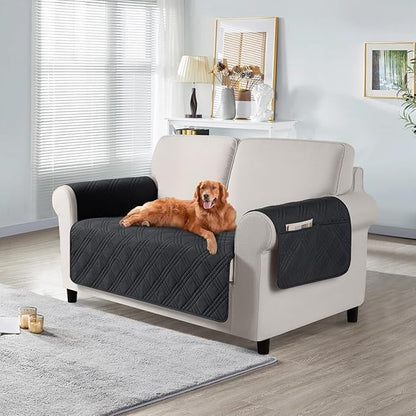 TAOCOCO Waterproof Loveseat Covers for Pets Dogs with Non Slip Backing, Sofa Seat Covers with Side Pocket for 2 Cushion Couch Washable Dog Couch Cover Protector Sofa Slipcovers(Loveseat, Black)