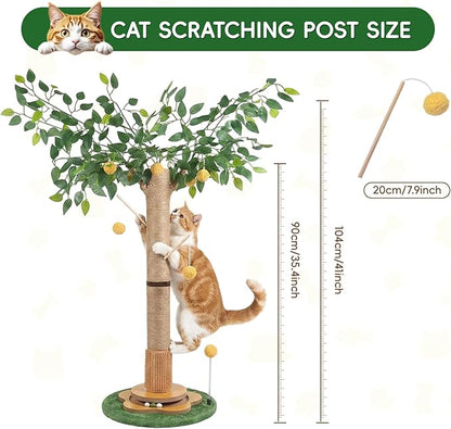 Tall Cat Scratching Post 45 Inch – Heavy Duty Sisal Cat Scratcher for Large Indoor Cats, Stable Base with Hanging Toys & Self Grooming Brush