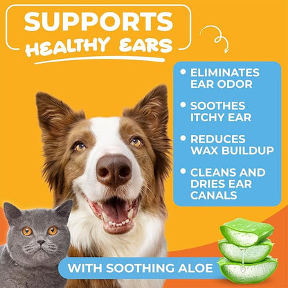 Paw Science Dog Ear Cleaner Wipes – Finger Wipes for Dogs & Cats – Cleaning, Soothing, & Deodorizing Itchy Ears – Pet Ear Relief Solution (Coconut)