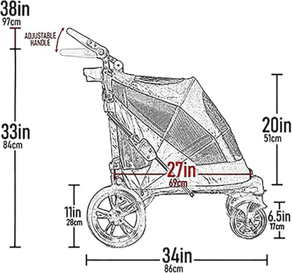 Pet Gear NO-Zip Pet Stroller with Dual Entry, Push Button Zipperless Entry for Single or Multiple Dogs/Cats, Pet Can Easily Walk in/Out, Gel-Filled Tires, Candy Red, Excursion