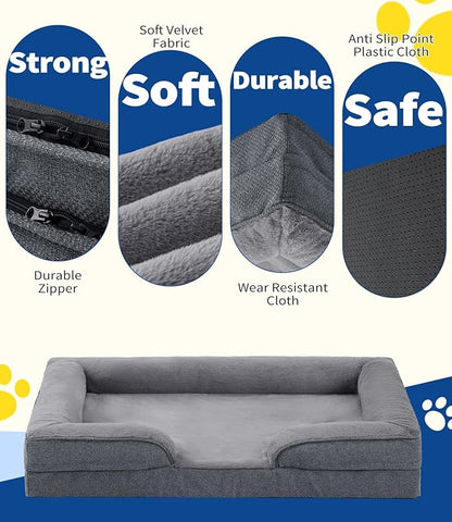 Made4pet Dog Bed Orthopedic, Dog Sofa for Small Dogs Supportive Foam Pet Cushions Bed with Washable Removable Cover, Egg-Crate Foam, Waterproof Lining Bottom, Grey, 30 * 20 * 6.5 Inch