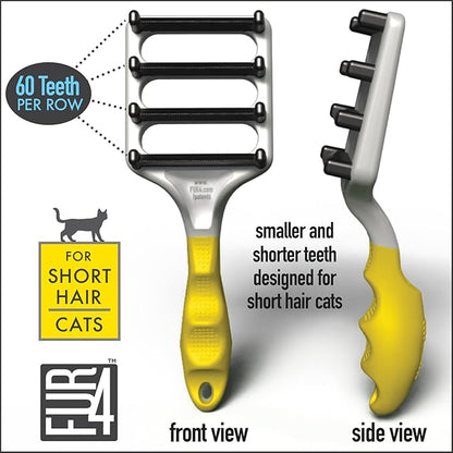 FUR4 deShedding Cat Brush for Short Hair Cats – Pet Hair Brush with 4 Carbon Fiber Edges – deShedding Tool Removes Loose Fur – Gentle & Effective Cat Grooming Brush for Shedding
