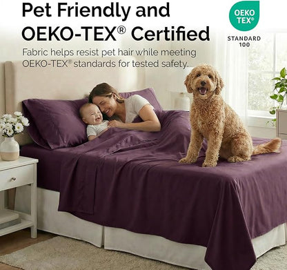 Southshore Fine Living, Inc. 4-Piece Deep Pocket Twin Sheet Set, 21-Inch Twin Deep Pocket Fitted Sheet, Microfiber Sheets, Pillow Cases Standard Size Set of 2, Purple Bedding Sets, Purple Sheets