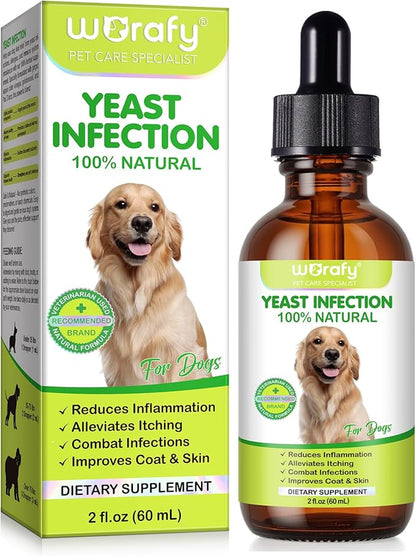 Yeast Infection Treatment for Dogs, Natural Yeast Treatment for Dog Ear Infection & Allergy Relief, Itchy Skin Relief, Skin & Coat Support, Dog Herbal Supplement - Dogs Ear Care & Immune Support, 60ml