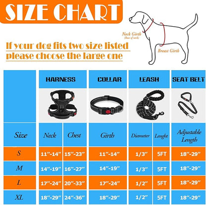 LOBEVE No Pull Dog Harness, Collar & Leash Set | Includes Dog Seat Belt, Collapsible Bowls & Poop Bag Dispenser. Ideal for Training, Walking, Hiking. Fits Small to Large Dogs(Black-M)