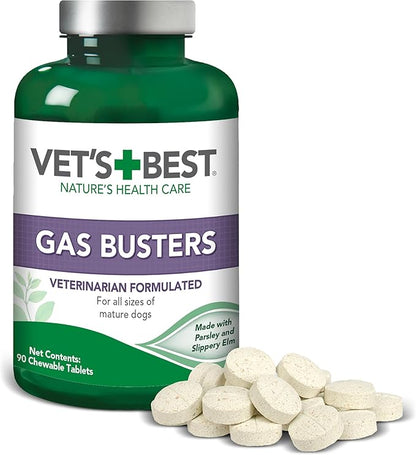 Vet's Best Gas Busters Dog Supplements - Gas, Bloating, Constipation Relief and Digestion Aid for Dogs - 90 Chewable Tablets