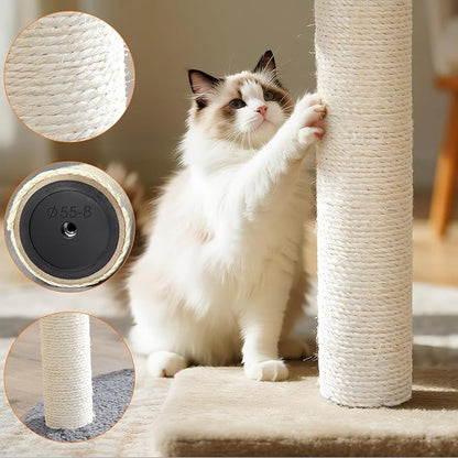 4 Pack Cat Scratching Post Replacement, 11.8 x 2.7 Inch Sisal Poles with M8 Screws, Refill Parts for Indoor Cat Towers and Furniture Repair-White