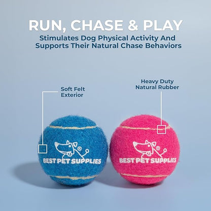Best Pet Supplies Interactive Squeaky Dog Chew Toy, Ideal Dog Toys for Chewers, Small, Medium & Large Dogs, and Fetch Lovers - Tennis (Assorted Color), Small (Pack of 4)