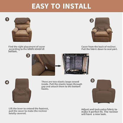 Easy-Going 100% Waterproof Recliner Cover, Dual Waterproof Couch Cover for Recliner, 1- Piece Jacquard Sofa Cover, Leakproof Sofa Slipcover for Kids, Pets, Dog and Cat (Recliner, Brown) 1 Seat