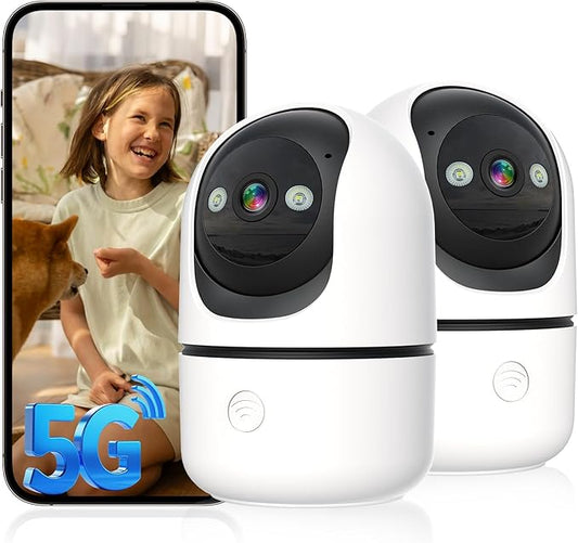 Gyliziex Indoor Security Camera 2 Packs, 2K 5G WiFi Baby/Pet/Dog/Nanny Cameras for Home Security, 360 PTZ Security Cameras with US Servers Phone App, 911 One-Tap Call,AI Smart Detection