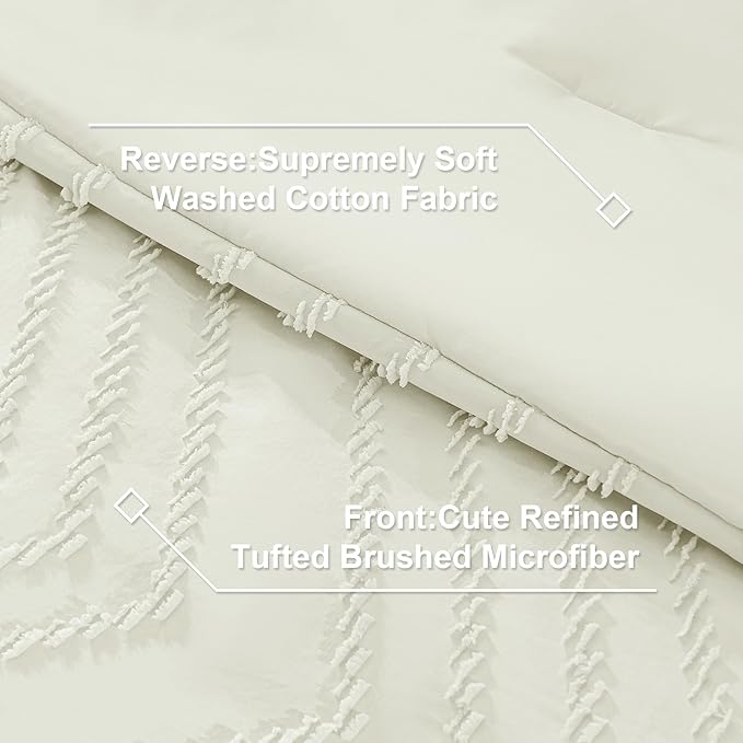 Litanika Oversized King Size Comforter Set with Sheets Ivory - 7 Pieces Bed in a Bag Oversized King Boho Tufted Complete Bedding Sets with Comforter, Sheets, Pillowcases & Shams
