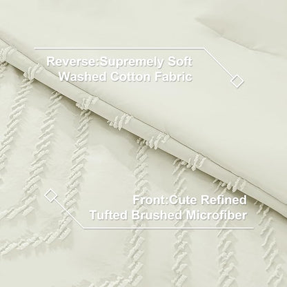 Litanika Ivory Queen Size Comforter Set with Sheets - 7 Pieces Bed in a Bag Queen Boho Tufted Complete Bedding Sets with Comforter, Sheets, Pillowcases & Shams