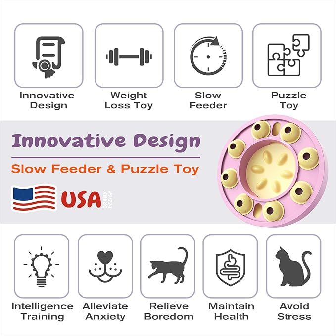 KADTC Cat Puzzle Feeder, Interactive Slow Bowl for Indoor Cats Enrichment Pink Toy, Kitten Puzzle Toys