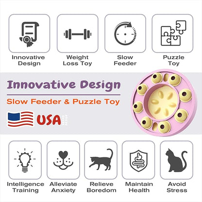 KADTC Cat Puzzle Feeder, Interactive Slow Bowl for Indoor Cats Enrichment Pink Toy, Kitten Puzzle Toys