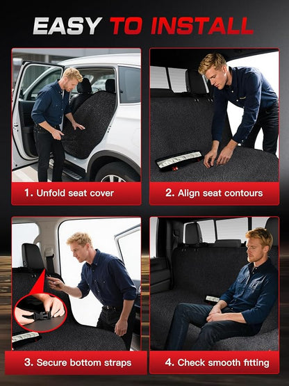 Car Seat Cover Towel, Waterproof Sweat Absorbent Back Seat Protector for Sedans SUVs & Minivans, Non-Slip Machine Washable Rear Bench Cover for Post-Gym, Beach, Pets & Kids (Black)