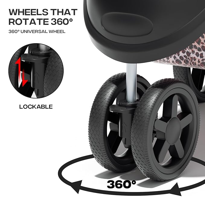 Pet Stroller for Small Dogs 10 lbs, Dog Stroller for Medium Dogs 30 lbs, Cat Strollers for 2 Cats, 3 Wheels Foldable Jogger Puppy Stroller with Storage Basket and Cup Holder, Leopard Print