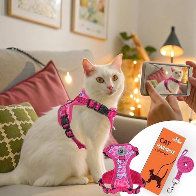 BEAUTYZOO Cat Harness and Leash for Walking, Escape Proof Soft Adjustable Vest Harnesses for Medium Large Cats, Easy Control Breathable Reflective Strips Jacket, Rose, M
