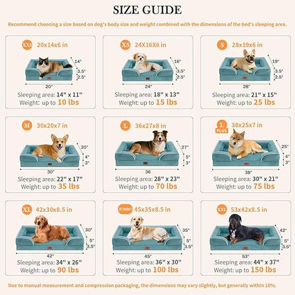 Comfort Expression Orthopedic Dog Bed for Large Dogs 36x27 Inch, Waterproof Supportive Egg Crate Foam Large Pet Bed with Removable Bolster, Dog Couch with Washable Cover & Non-Slip Bottom, Washed Blue