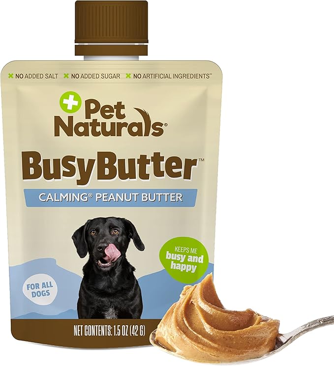 Pet Naturals BusyButter Easy Squeeze Calming Peanut Butter for Dogs, 6 Pouches - Great for Treats, Lick Mats, Training, Calming, and Occupier Toys