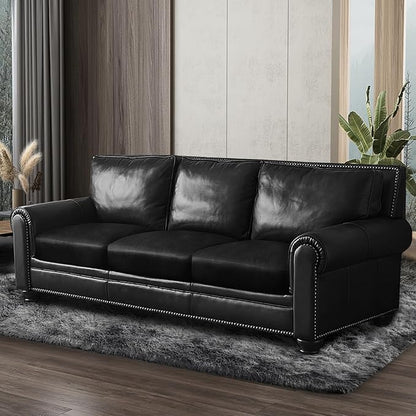 ANARACHON Leather Look Couch Cushion Covers Sofa Seat Slipcovers Sets Couches Furniture Protector for Sectional Armchair Loveseat Pets Kids Stretch Spandex Fabric (3 Cushion Sofa, Black)