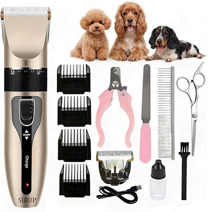 SIRUP Rechargeable Dog Grooming Kit-Dog Clipper Kit, Pet Shaver Cordless Electric Quiet Hair Clipper Set for Dogs Cats Pets, 12 piece Set