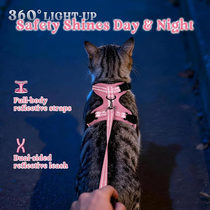 rabbitgoo Cat Harness and Leash, Escape Proof Vest with 3 Adjustable Buckles, Soft Comfortable Kitten Harness, Easy to Wear, Reflective for Safe Outdoor Walking, XS, Pink