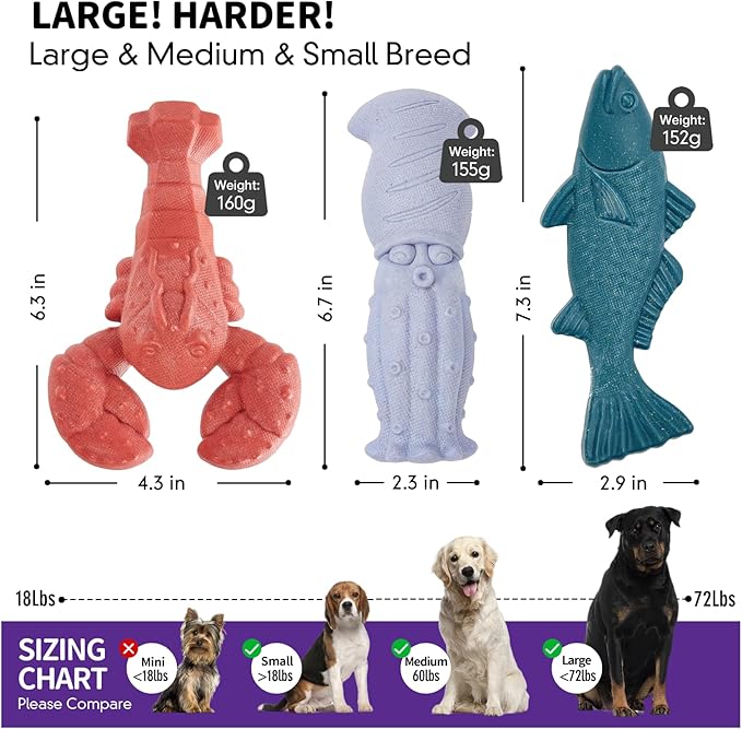 Kimee Dog Toys for Aggressive Chewers, 3 Pack Indestructible Dog Chew Toys, Super Chewer Toys with Tough Nylon Bacon Flavor for All Breed Sizes, Teeth Cleaning & Training, Boredom Relief