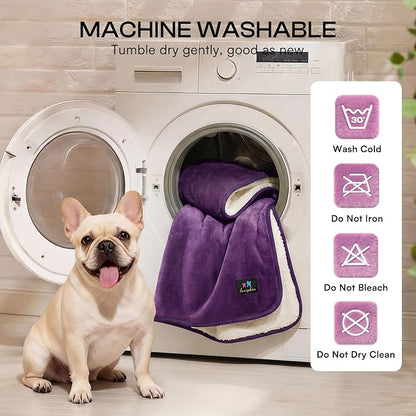 Luciphia Waterproof Blanket for Dog Washable Reversible Sherpa Fleece Throw Blanket for Bed Couch Soft Liquid Pee Proof Furniture Cover Protector for Small Medium Large Pet Cat Purple 85" x 57"