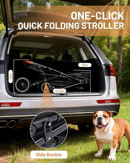 Dog Stroller for Large & Medium Dogs, Pet Stroller for 2 Small Dogs, Extra Large Heavy Duty, Foldable Design, Adjustable Handle, with Pocket, Up to 132 lbs(Drak Black)