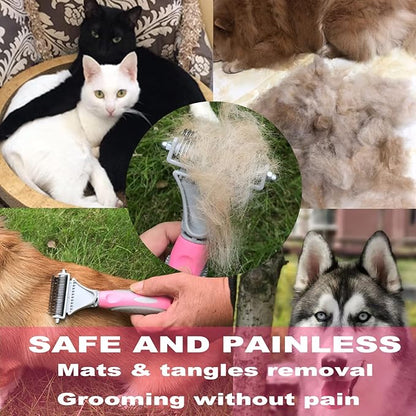 Pet Dematting Comb - 2 Sided Undercoat Rake for Cats & Dogs - Safe Grooming Tool for Easy Mats & Tangles Removing - Medium and Long Haired Cats Dogs Brush for Shedding