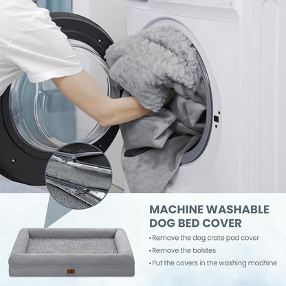 Large Dog Bed Orthopedic for Large Sized Dogs, Waterproof Dog Bed with Removable Washable Cover, Egg Crate Foam Pet Couch Sofa with Non-Slip Bottom, Grey