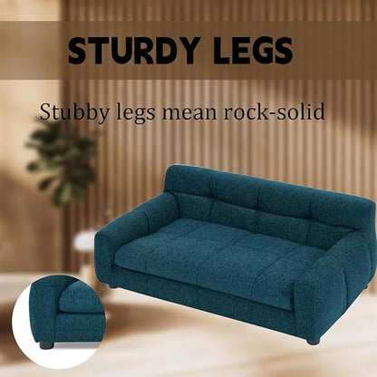 Dog Couch Bed with Backrest and Armrest, Durable Pet Sofa with Upholstered Foam Cushion, Elevated Dog Couch Bed with Legs for Medium Dogs, Blue