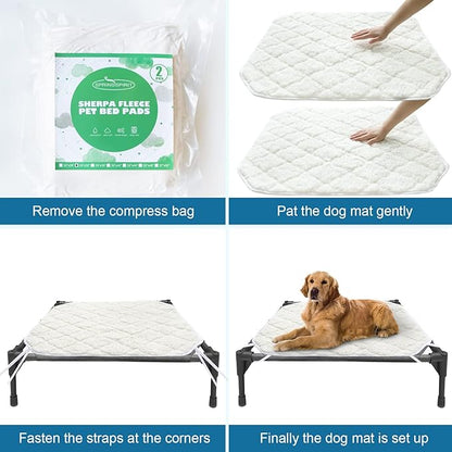 Elevated Dog Bed Pad Waterproof 2 Pack, Soft Plush Dog Pet Pad Large for Dog Cot Bed, Machine Washable Dog/Cat Beds Pad with Corner Straps, Waterproof (Pad Only, Bed not Included)