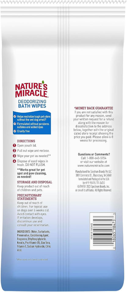 Nature's Miracle Deodorizing Bath Wipes Sunkissed Breeze Scent, 100 ct (Pack of 3)