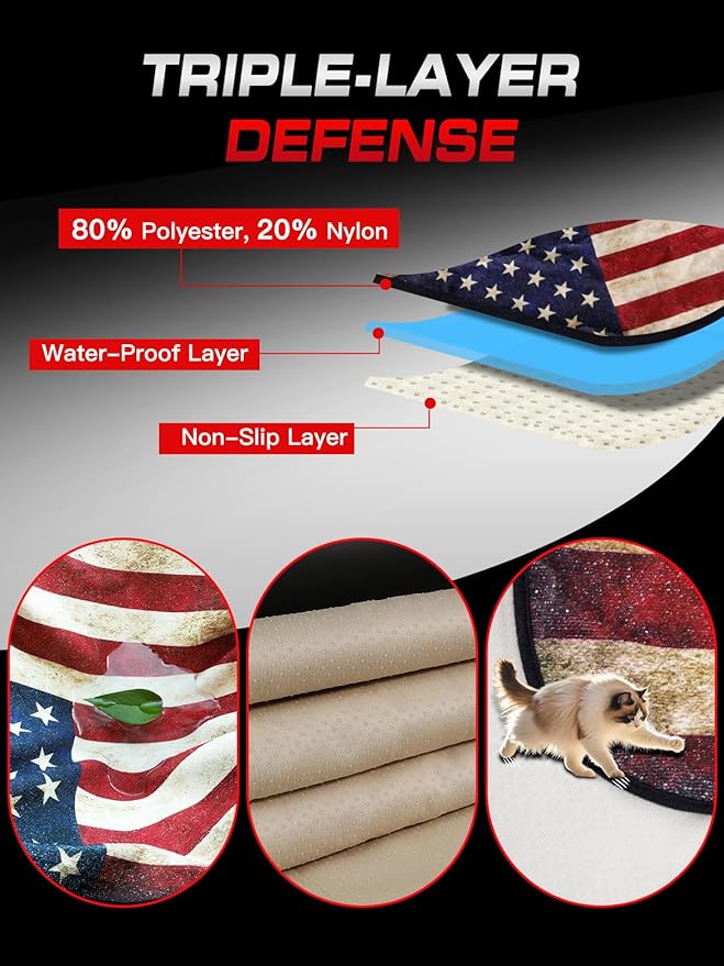 American Flag Car Seat Cover Towel, Waterproof Sweat Protector for Gym Post-Workout & Beach, Universal Fit for Sedans SUV Minivan, Machine Washable Non-Slip Bucket Seat Mat - 2 Pack