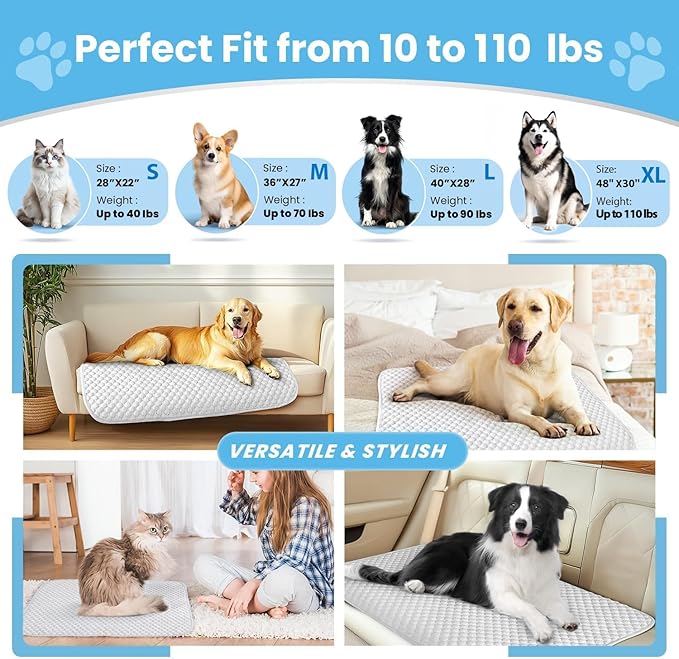 Mora Pets Dog Cooling Mat Instant Pet Cooling Pad for Dogs & Cats, Breathable Washable Summer Cool Mat Non-Slip Bottom Indoor Outdoor, Cold Blanket for Small Pets Floor Crate Use 28'' x 22'' Grey
