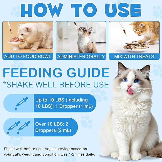 Lysine for Cats Supplement – Immune System & Respiratory Health Support for Cats & Kittens 2floz– Eye Discharge, Sneezing Relief – Tasty Easy-Mix Formula – Daily Cat Lysine for Stronger Immunity